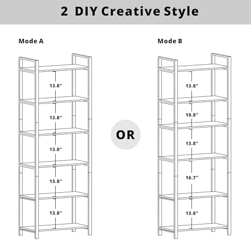 IRONCK 6-Tier Vintage Industrial Bookshelf for Home Office & Living Room
