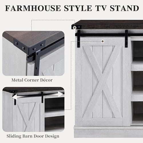 Rustic Farmhouse TV Stand for 65 Inch TV with Sliding Barn Door