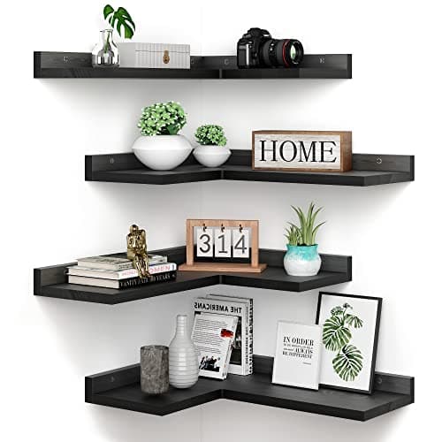 Rustic Dark Brown Floating Corner Shelves Set of 4 for Wall Décor Storage
