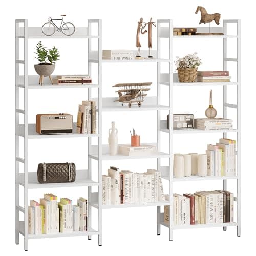 IRONCK Triple Wide 5 Tiers Industrial Bookshelf with Metal Frame