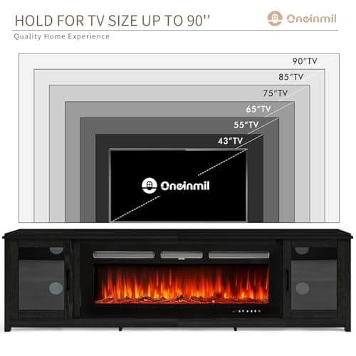 OneinMil 80" Fireplace TV Stand, 50 Inch Electric Fireplace, Modern Entertainment Center, Black