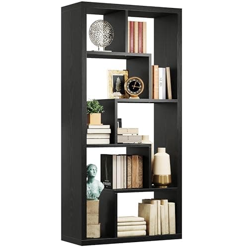 IRONCK White 6-Shelf Industrial Geometric Bookcase Tall Storage Display for Living Room Home Office