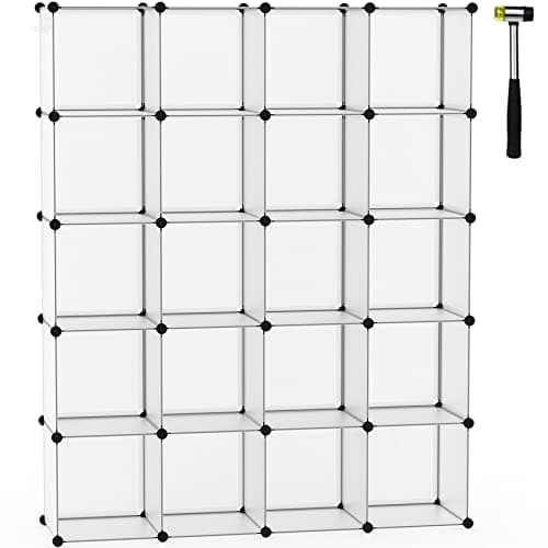 C&AHOME Cube Storage Organizer, 20-Cube Shelves, Transparent White Closet Cabinet