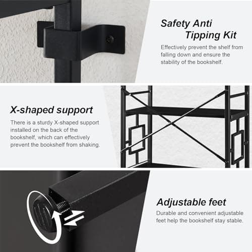 HOMISSUE 84 Inch Industrial Metal Tall Bookshelf, 7 Tier Black Rustic Shelf for Office and Living Room