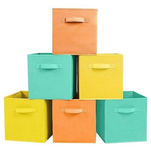 ShellKingdom Storage Bins, Fabric Cubes & Organizer Drawer, 6 Pack (Black+Beige+Grey)