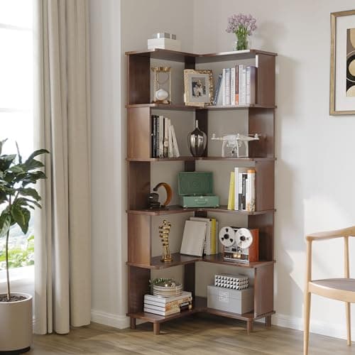 Wooden Brown Corner Cube Bookshelf, Multi-Layer Display for Small Spaces