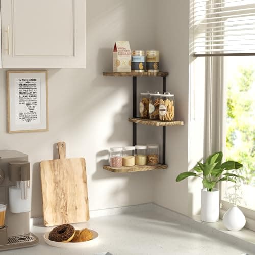 Love-KANKEI Carbonized Black 3-Tier Rustic Wood Wall Mount Shelf for Bedroom and More