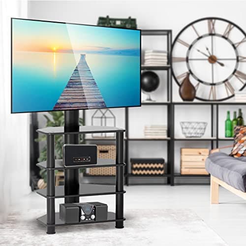 Tall TV Stand with Swivel Mount for 32-70" TVs - YOMT 4 Tier AV Rack