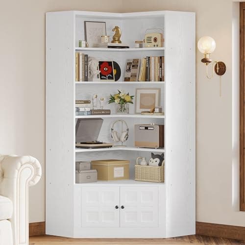 81 White Corner Bookshelf with Door for Home Office or Living Room