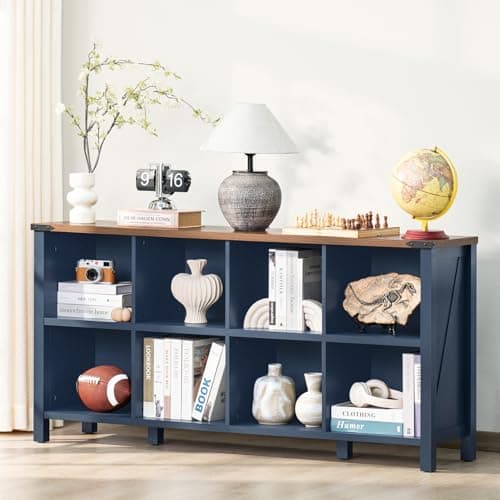 Navy Blue 47" Cube Bookcase with Legs for Entryway and Living Room