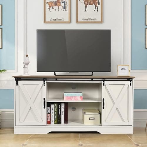 4 Ever Winner White TV Stand for 65" TV with Storage and Shelves