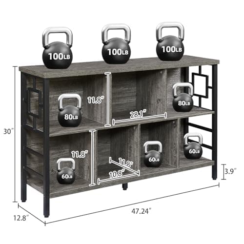 HOMISSUE 3-Tier Rustic Cube Storage Organizer - Industrial Horizontal Bookshelf for Living Room, Office, and Entryway in Grey