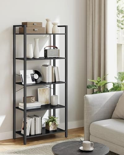 VASAGLE 5-Tier Industrial Style Bookshelf, Ebony & Ink Black, Living Room, Home Office ULLS061B56