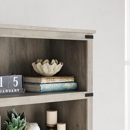 IDEALHOUSE 3-Tier Grey Farmhouse Bookcase with Storage for Home Office