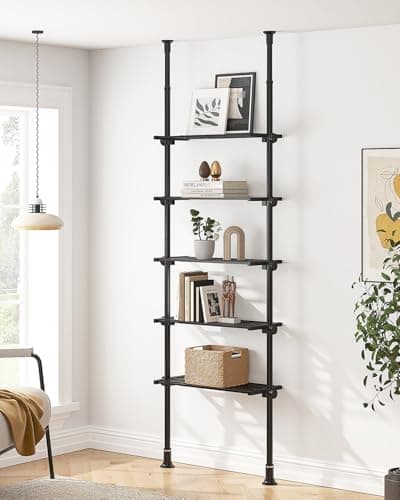ALLZONE 64-113Inch Adjustable Narrow Bookshelf, Black