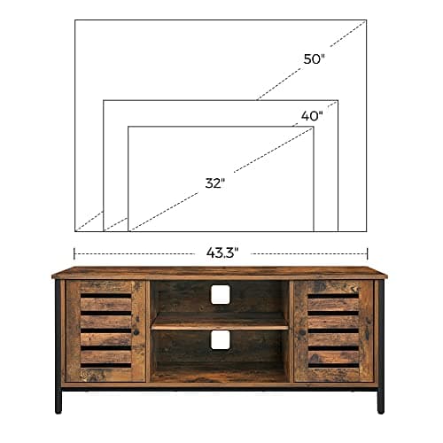 VASAGLE 50 Inch TV Stand with Storage, Rustic Brown Louvered Cabinet