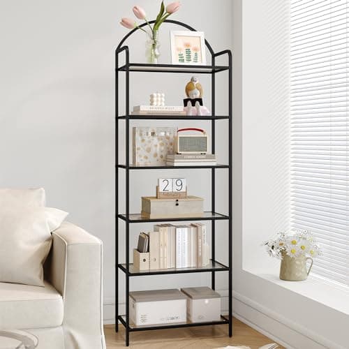 Gold Steel Frame 6 Tier Tempered Glass Bookshelf BC10601G