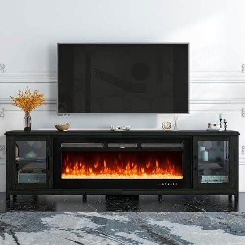 OneinMil 80" Fireplace TV Stand, 50 Inch Electric Fireplace, Modern Entertainment Center, Black