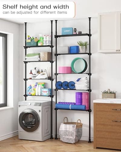 ALLZONE 64-113Inch Adjustable Narrow Bookshelf, Black