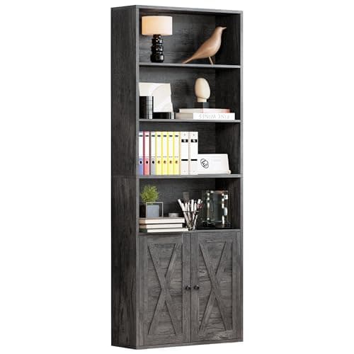 IRONCK Floor Standing 6-Shelf Bookcase with Doors 70 in Tall for Home Office and Living Room
