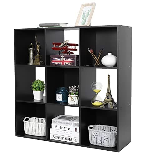 9 Cube Open Shelf Bookcase with Wood Cabinet, Black Storage Organizer for HomeOffice