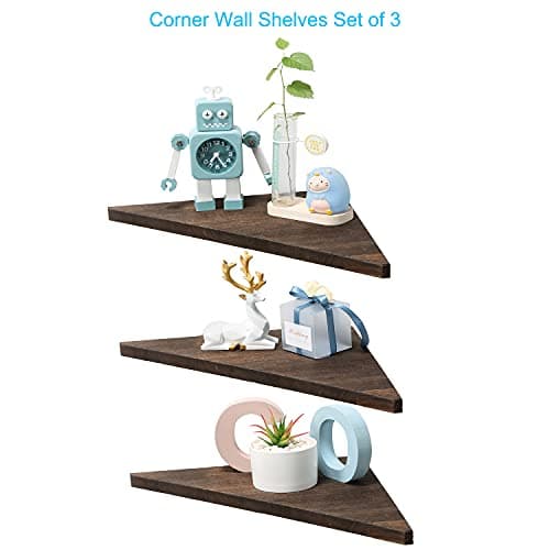 Joiishom Dark Brown Corner Wall Shelf Set of 3