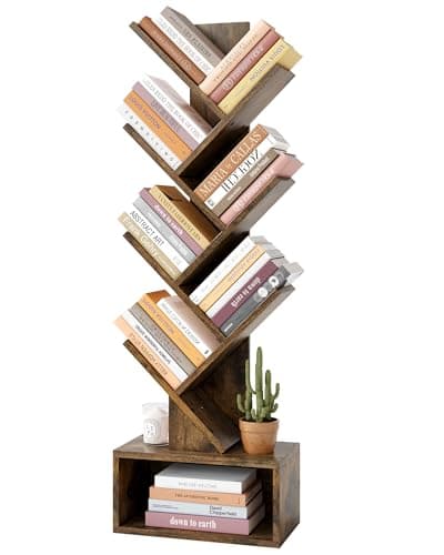 Hectieon 6 Tier Tall Bookcase with Drawer, Rustic Brown