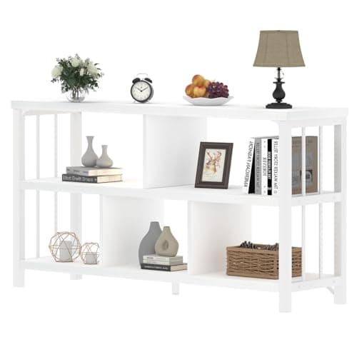 IBF Farmhouse 63" Long Wood Metal Bookshelf with 5 Cube Storage for Home Office and Living Room, Rustic Brown