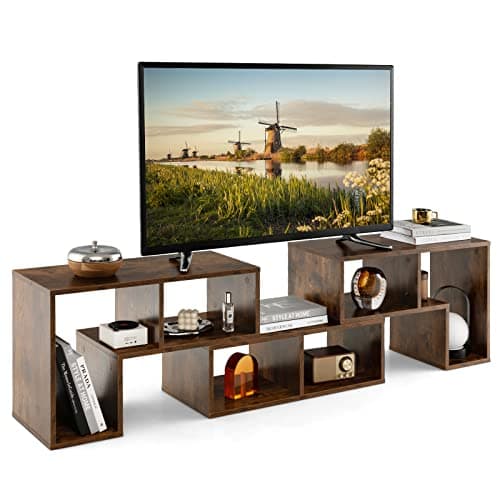Tangkula 3 Piece TV Stand, Brown - Minimalist Modern Entertainment Center for 50-65 Inch TVs