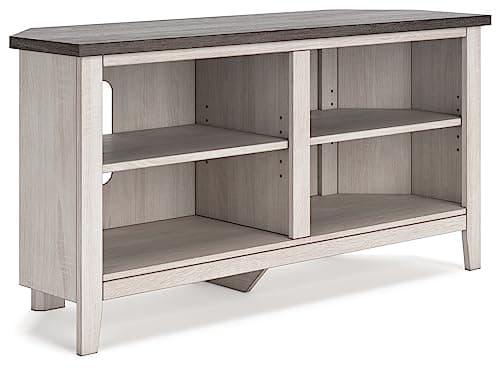 Signature Design by Ashley Modern Corner TV Stand, 4 Shelves, Up to 58" TVs, Whitewash & Gray