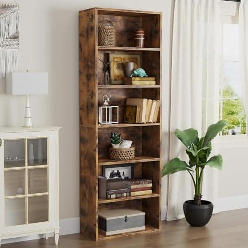 Oneinmil 6-Tier Floor Standing Bookshelf, White, Home Office Decor