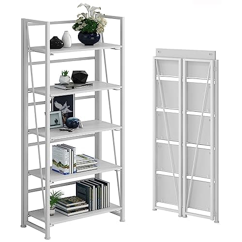 Vintage Folding Bookshelf Storage Shelves - 5 Tiers Multifunctional Plant Stand Bookcase for Home Office