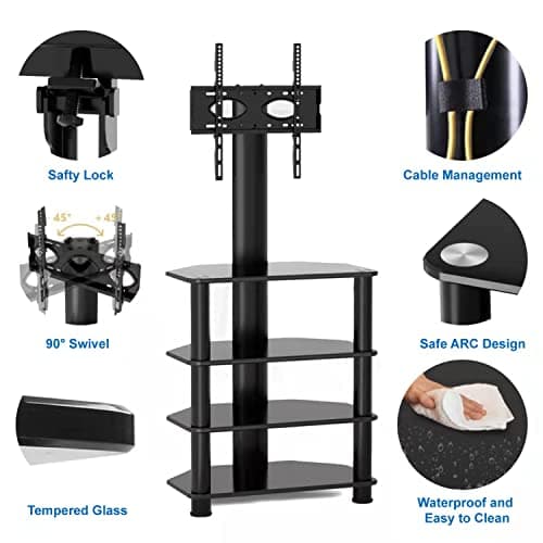 Tall TV Stand with Swivel Mount for 32-70" TVs - YOMT 4 Tier AV Rack