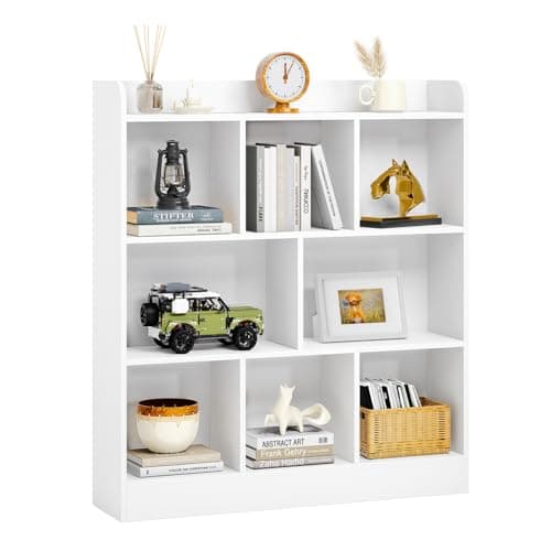 MXV 8 Cube Bookshelf, Wood Storage Organizer, White Free Standing for Living Room, Bedroom