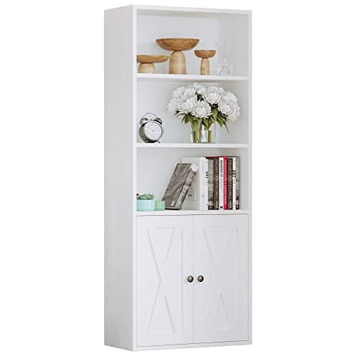 IRONCK Industrial Bookshelves with Doors, 11.8in Depth, 5 Shelf Storage, Home Office Decor