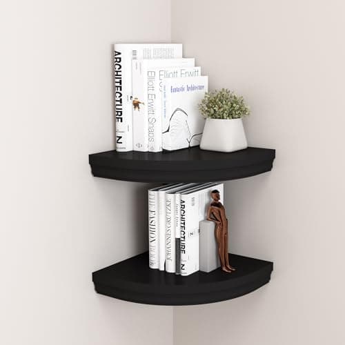 WELLAND Modern Corner Shelves, Black, for Bedroom & Office Décor