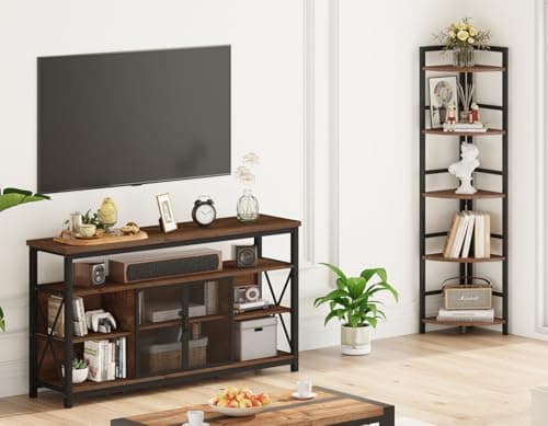 BON AUGURE 32 Inch High Rustic Oak 65 Inch TV Stand & Media Console