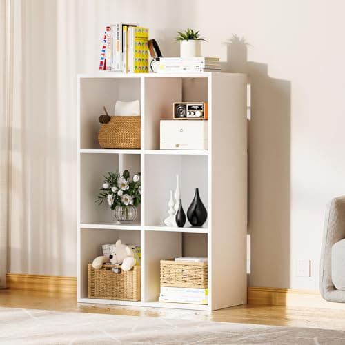 COMHOMA 6 Wood Cube Storage Organizer for Home Office and Bedroom 
| White Cube Storage Bookshelf with Removable Back Panels for Living Room 
| FSC Certified 11In Cube Storage Shelf for Multi-Use Spaces Vertical or Horizontal