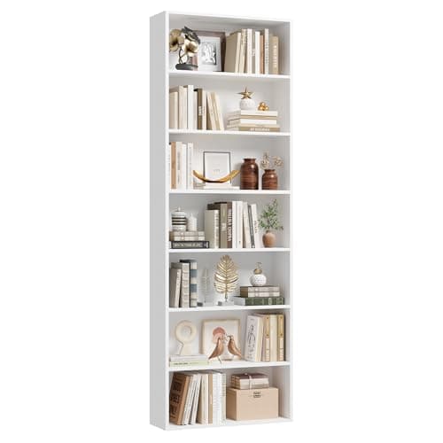 82" Tall Light Oak Bookshelf with 7-Tier Shelves for Home Office, Living Room, Bedroom