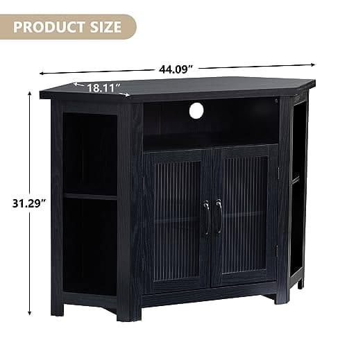 AVZEAR Black 44" TV Cabinet with Doors & Adjustable Shelves for Living Room or Bedroom