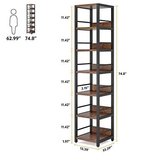 Tribesigns 6-Tier Corner Bookshelf, 75 Inch Tall, Rustic Open Shelf Tower for Living Room & Bathroom Storage