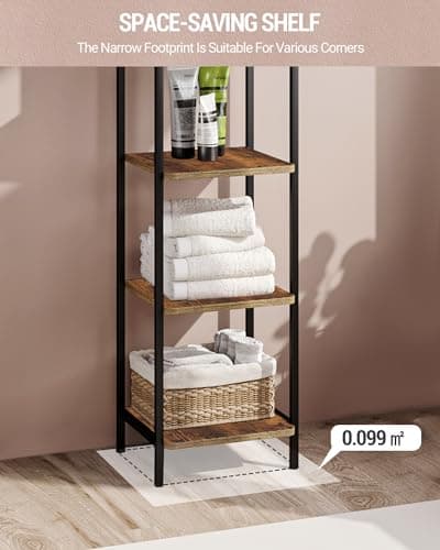 Rustic Brown and Black 5-Tier Narrow Bookshelf BC24501B