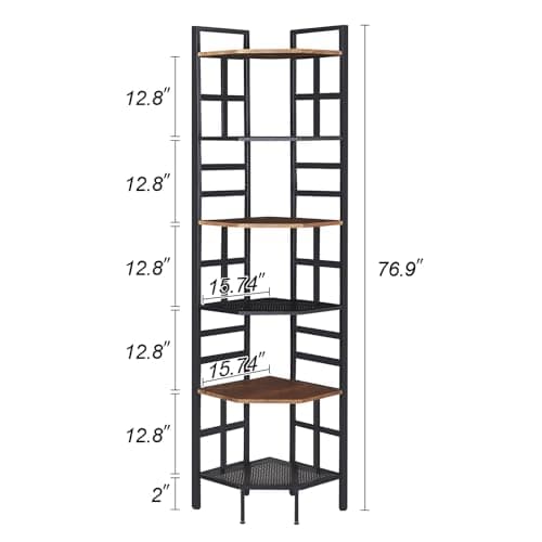 Industrial Corner Shelf for Home Office and Living Room - Brown