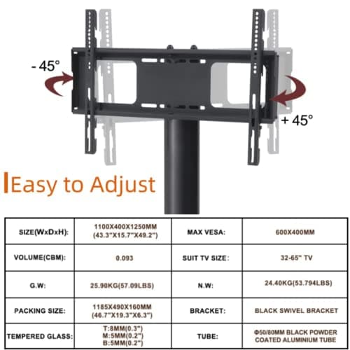 3-Tier Adjustable Tempered Glass TV Stand with Cable Management for 32-65 Inch Flat & Curved TVs