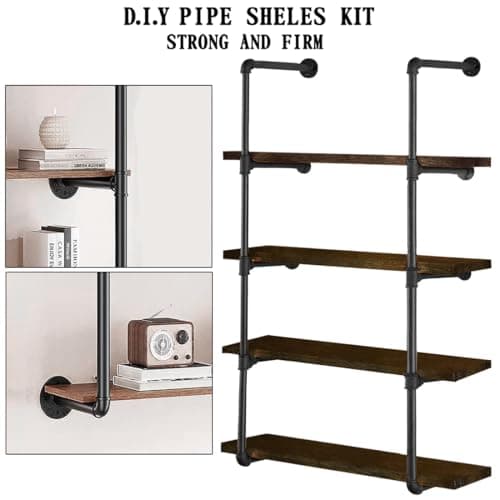 HITOMEN 2 Set 5-Tier 55" Tall Iron Pipe Shelves, Black Vintage Kitchen Storage
