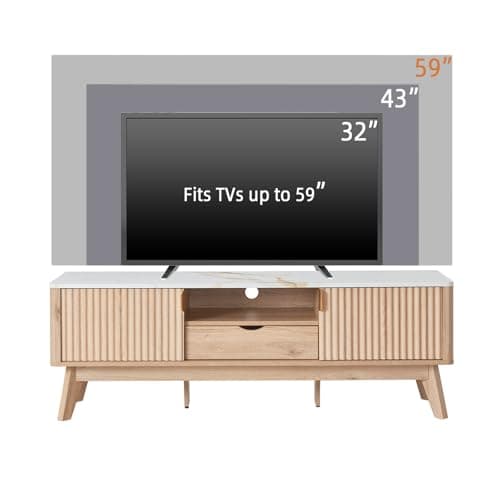 Mid-Century Modern TV Console with Cabinets, Faux Marble Top (65"/60"/55")