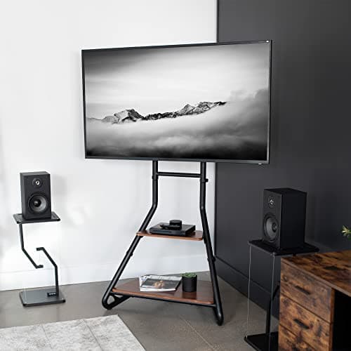 VIVO STAND-TV75BH Floor Stand for 37-75 inch TVs, Height Adjustable, Dark Walnut Shelves