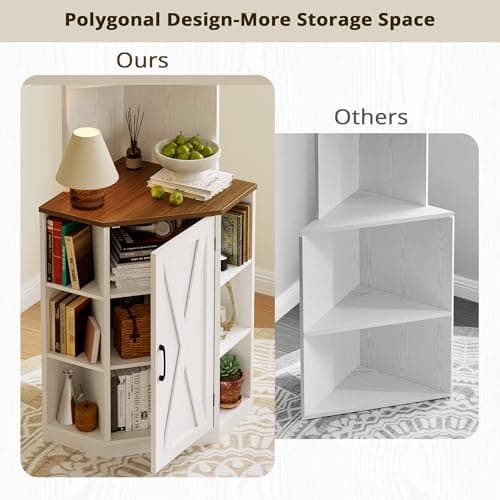 IRONCK White Farmhouse Corner Cabinet with 2 Doors 3 Shelves & Charging Station