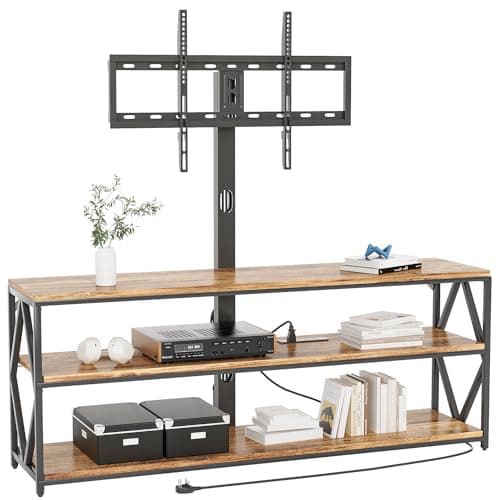 YESHOMY Adjustable Swivel TV Stand with Storage for Up to 75" TVs, Black