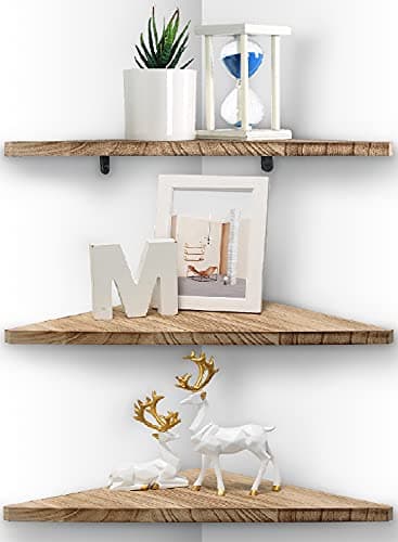 Joiishom Dark Brown Corner Wall Shelf Set of 3